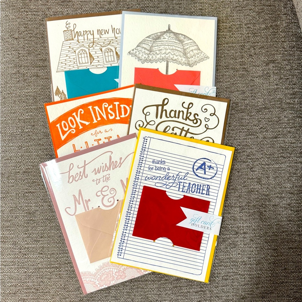 Set of 6 gift card holder greeting cards